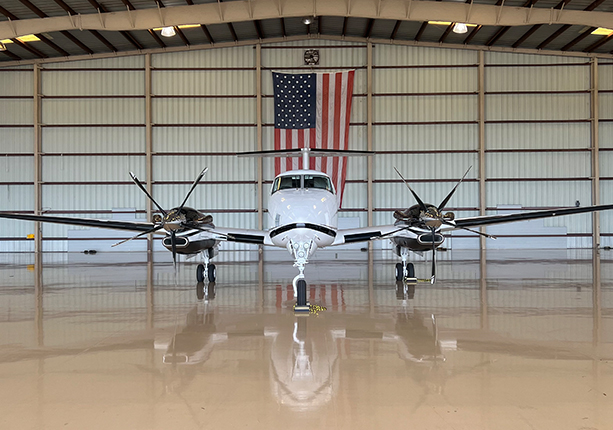 Jet Air in an airplane Hangar