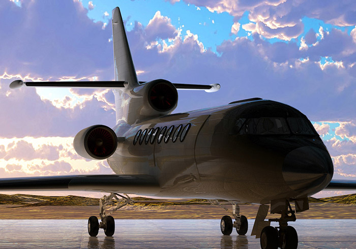 private jet inside an airplane hangar