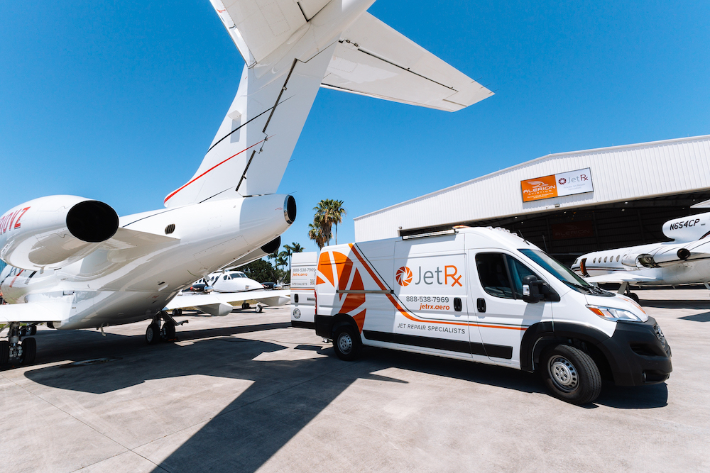 JetRx AOG Support service van next to private jet